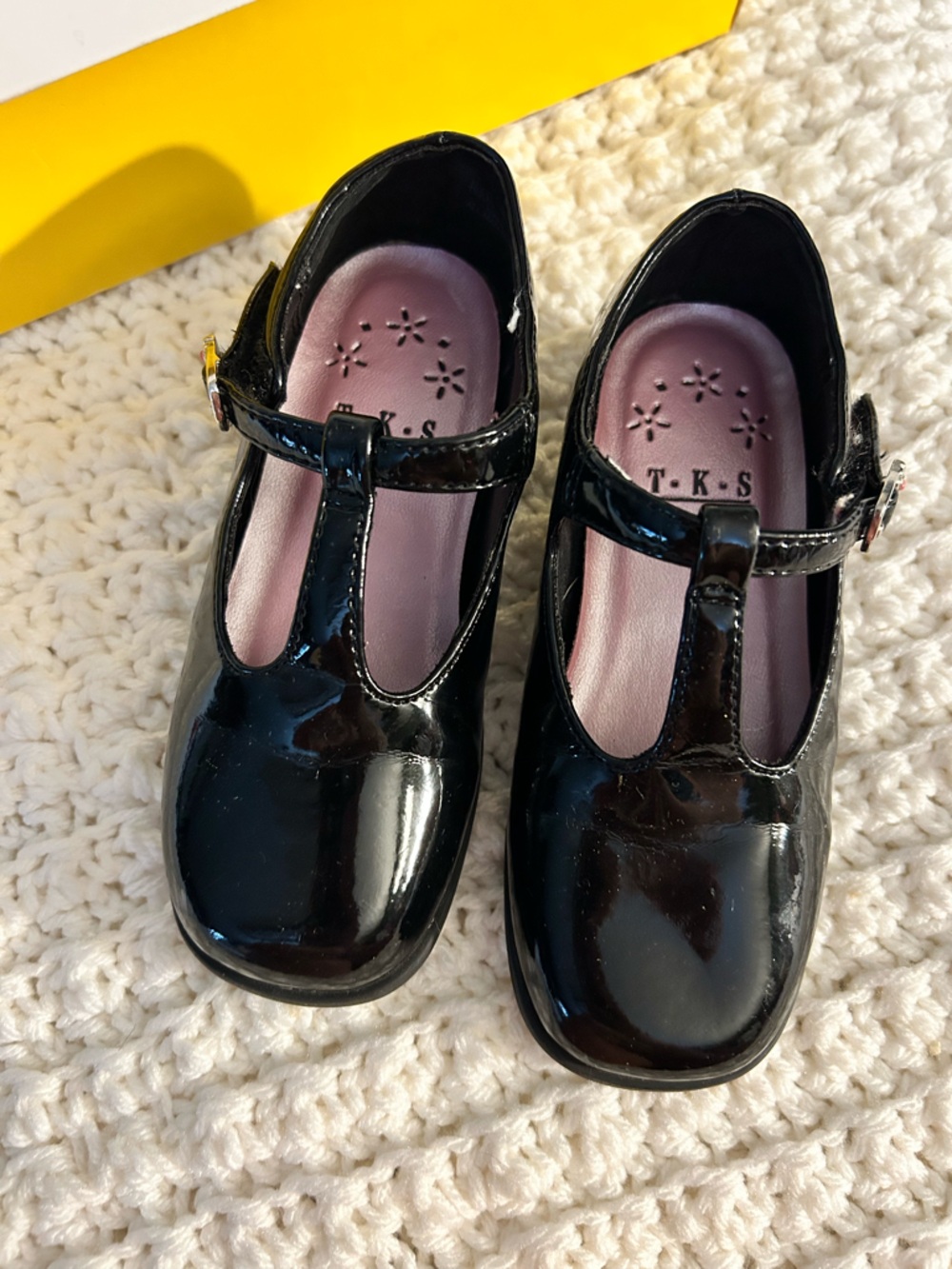 audrey Black Patent T-Strap Mary Janes with Pink Insole - Picture 2 of 13